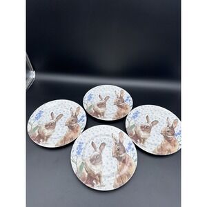 ROYAL STAFFORD HOLIDAY BLUE EASTER BUNNY RABBIT DINNER PLATES DISHES, Set Of 4